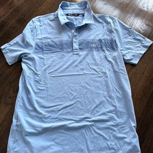 mens travis mathew chest strip polo- blue- M